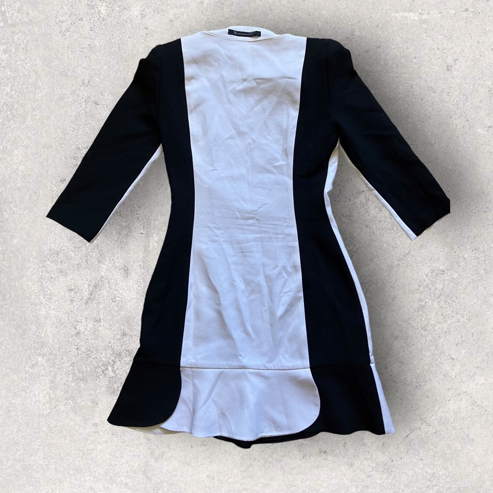 ZARA Color Block Black White 3/4 Sleeve Structured Mini Dress Women's Size Small - Picture 3 of 8